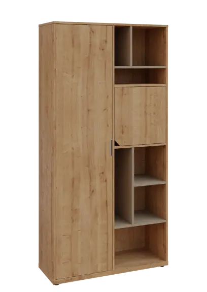 KSR6-83 L skříň šatní, 1x výsuvné ramínko, dvířka, niky, 2053x1022x400 mm, provedení levé, korpus a dvířka dub lite/police latte